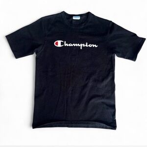 Champion Men’s Black Script Logo T-Shirt Size Medium Spell Out Tee